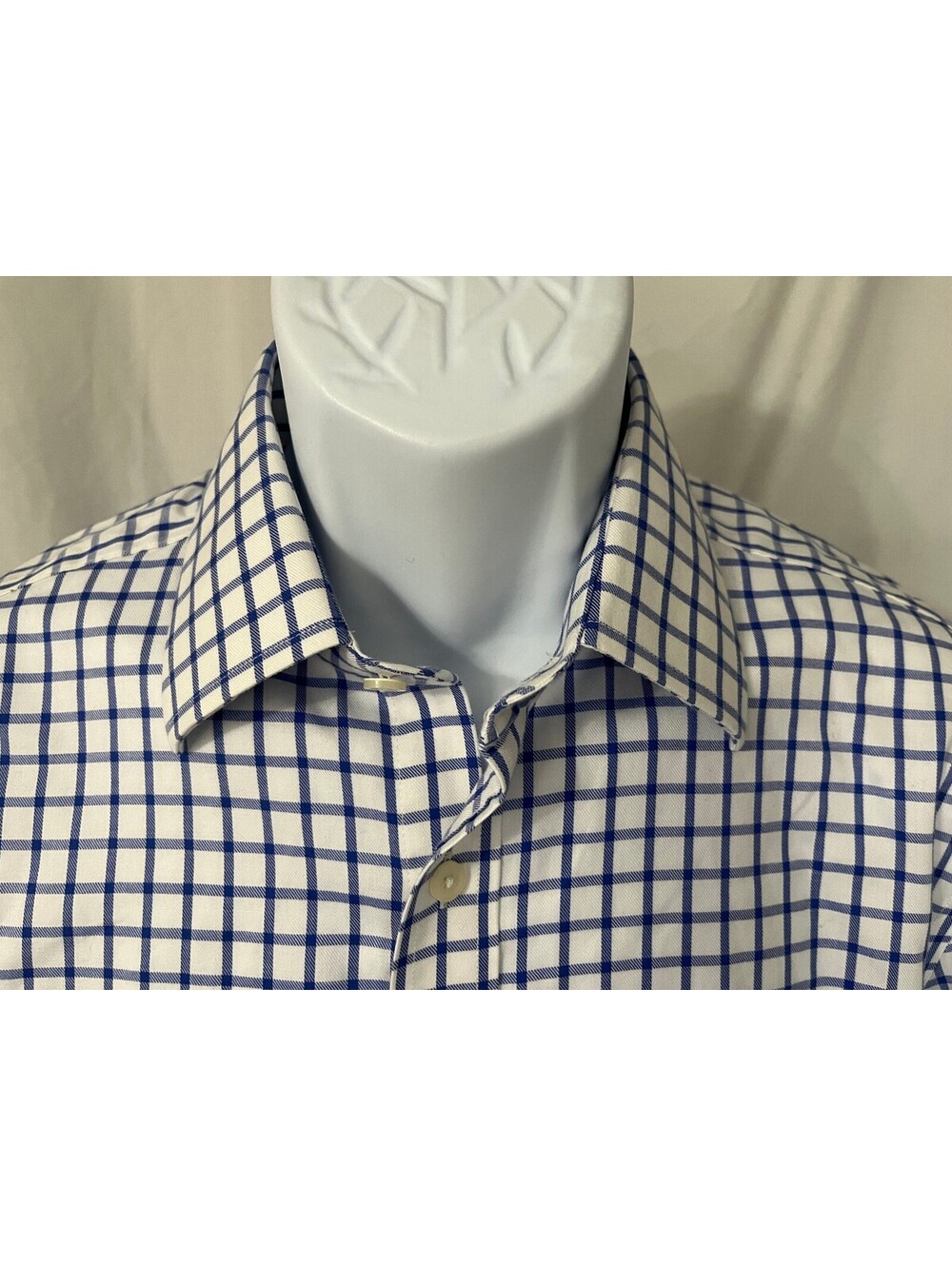 Charles Tyrwhitt Men's White Blue Check Non Iron Slim Fit Dress Shirt 16 34